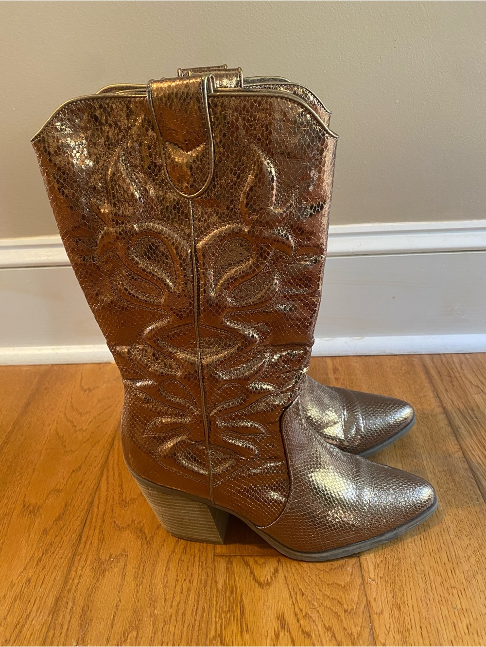 Metallic Brown Women's Western Heeled Boots/ Michael Shannon Faith